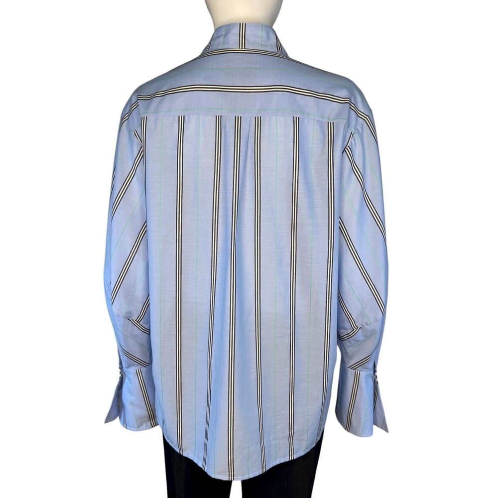 Palmer//Harding Sara Striped Cotton Neck Tie Shirt Blue 2 - Picture 4 of 6
